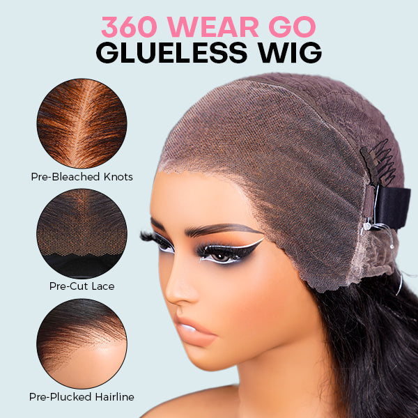 360 Water Wave Lace Human Hair Wig – Glueless, Pre-Bleached, Pre-Cut, Invisi Drawstrings