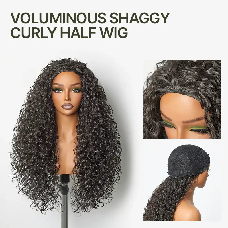 🔥Last Day:90% Off🔥26" 3-in-1 Human Hair Half Wig – Curly, Ready-to-Wear, Shaggy Waves, Big Voluminous Hair
