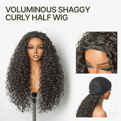 🔥Last Day:90% Off🔥26" 3-in-1 Human Hair Half Wig – Curly, Ready-to-Wear, Shaggy Waves, Big Voluminous Hair