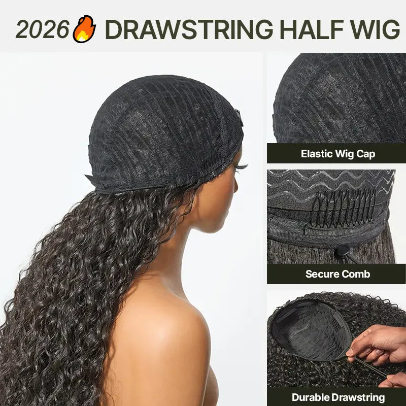 🔥Last Day:90% Off🔥26" 3-in-1 Human Hair Half Wig – Curly, Ready-to-Wear, Shaggy Waves, Big Voluminous Hair