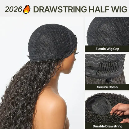 🔥Last Day:90% Off🔥26" 3-in-1 Human Hair Half Wig – Curly, Ready-to-Wear, Shaggy Waves, Big Voluminous Hair