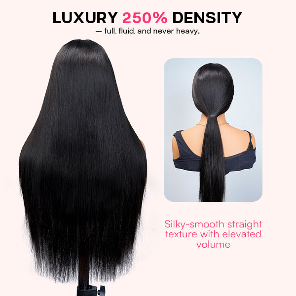 13x6 Kinky Straight Layered Lace Front Wig – Glueless, Adjustable Fit, 250% Density, Ready-to-Wear
