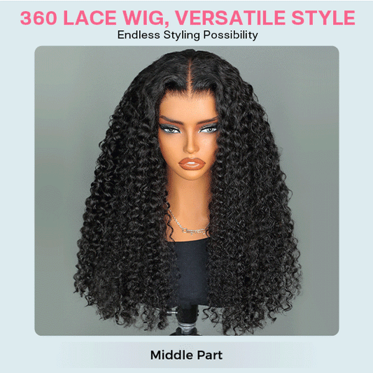 360 Water Wave Lace Human Hair Wig – Glueless, Pre-Bleached, Pre-Cut, Invisi Drawstrings