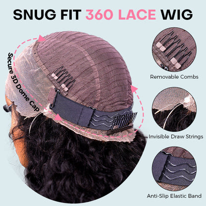 360° Body Wave Lace Human Hair Wig – Glueless, Pre-Bleached, Pre-Cut, Adjustable Drawstrings