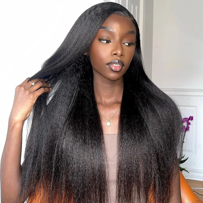 13x6 Kinky Straight Layered Cut Lace Front Wig – Glueless, Invisi Drawstring, 250% Density